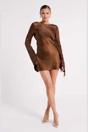 MESHKI Davina Satin Long Sleeve Mini Dress