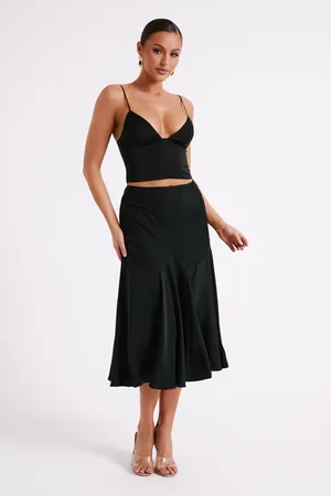 MESHKI Tomika Satin Midi Skirt