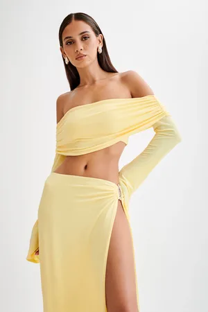 MESHKI Camryn Slinky Off Shoulder Crop Top