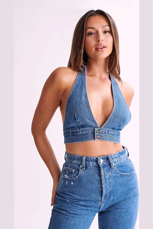 MESHKI Kelly-Anne Denim Halter Top