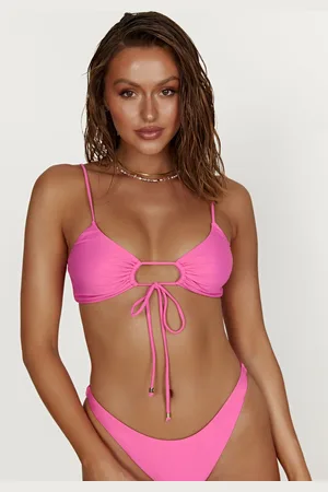 MESHKI Meadow Recycled Nylon Ruched Tie Front Bikini Top