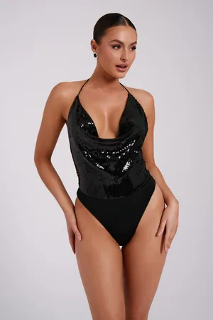 MESHKI Nathalie Sequin Cowl Bodysuit