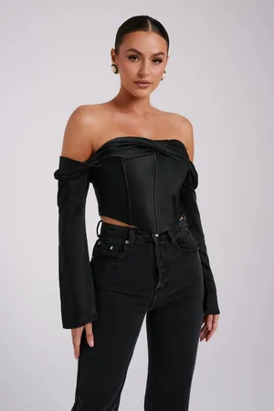 MESHKI Giselle Satin Off Shoulder Top