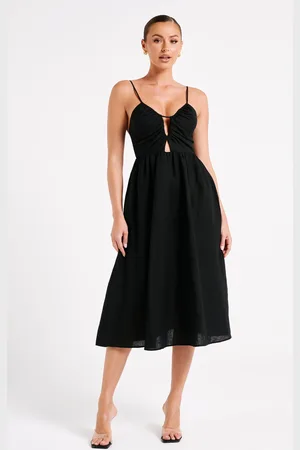 MESHKI Magdelena Cut Out Linen Midi Dress