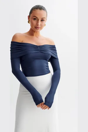 MESHKI Prue Ruched Off Shoulder Long Sleeve Top