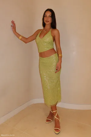MESHKI Brynne Sequin Midi Skirt