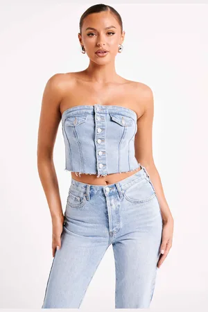 MESHKI Sandy Buttoned Denim Tube Top