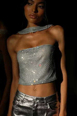 MESHKI Agnes Diamante Mesh Halter Top