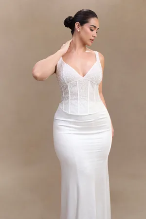 MESHKI Elsie Pearl Beaded Bustier Top