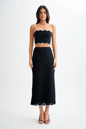 MESHKI Alessio Scalloped Midi Skirt