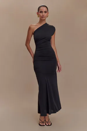 MESHKI Chloe Peached Jersey One Shoulder Midi Dress
