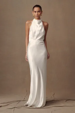 MESHKI Esther Iridescent Satin Cowl Maxi Dress