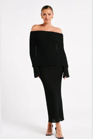 MESHKI Marisol Off Shoulder Boucle Maxi Dress