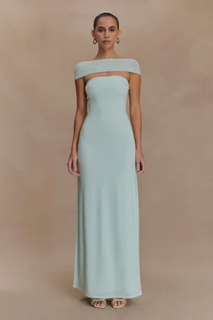 MESHKI Aurora Slinky And Mesh Split Maxi Dress