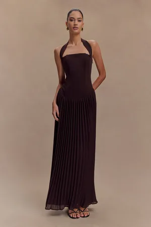 MESHKI Stacie Pleated Halter Maxi Dress
