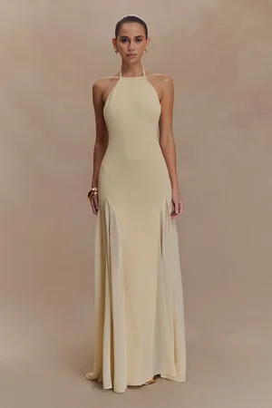 MESHKI Soleil Knit And Mesh Halter Maxi Dress