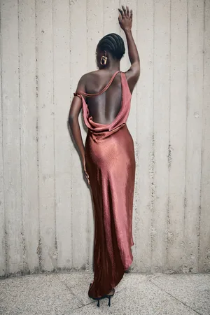 MESHKI Yvette Slip Maxi Dress With Asymmetrical Hem