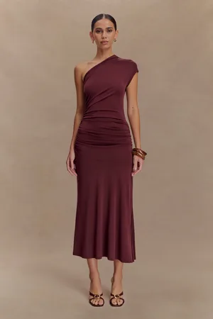 MESHKI Chloe Peached Jersey One Shoulder Midi Dress