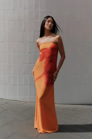 MESHKI Amaya Strapless Chiffon Maxi Dress