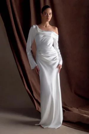 MESHKI Iris Long Sleeve Satin Maxi Dress