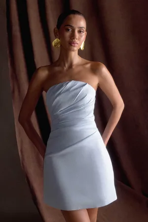 MESHKI Leslie Gathered Taffeta Mini Dress