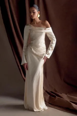 MESHKI Iris Long Sleeve Satin Maxi Dress