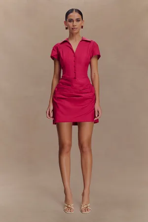 MESHKI Tarryn Collared Cotton Mini Dress