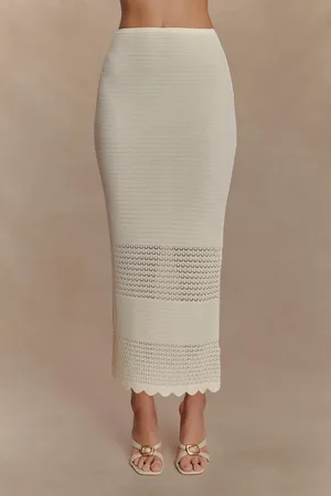 MESHKI Madeline Scallop Knit Midi Skirt