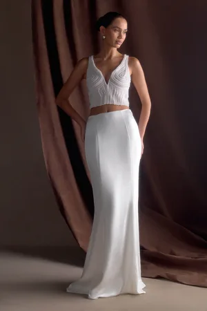 MESHKI Khloe Satin Fishtail Maxi Skirt