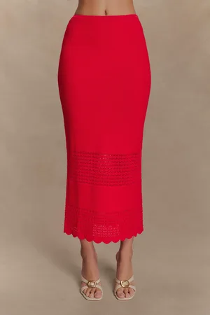 MESHKI Madeline Scallop Knit Midi Skirt