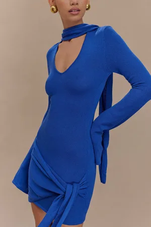 MESHKI Taron Knit Mini Dress With Scarf