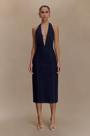 MESHKI Shauna Denim Halter Midi Dress
