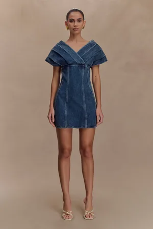 MESHKI Pascale Off Shoulder Denim Mini Dress