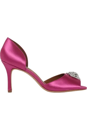 Kurt Geiger High Heel Sandals, female, , Size: 7 US Fuchsia Leather Sandal with Jewel Detail