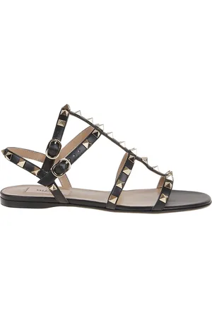 VALENTINO GARAVANI Flat Sandals, female, , Size: 6 US Studded Calfskin Flat Sandals