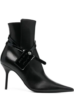 OFF-WHITE Heeled Boots, female, , Size: 10 US Nappa Ankle Boots with Signature Zip Tie