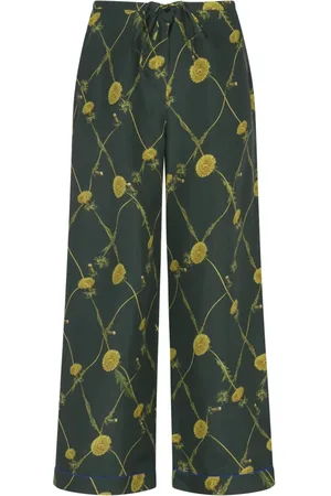 Burberry Wide Trousers, female, , Size: XS Silk Pyjama Trousers with Dandelion Print