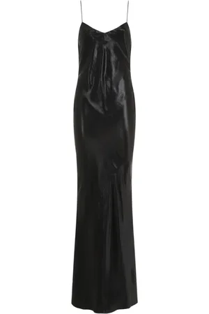 Saint Laurent Maxi Dresses, female, , Size: XS Satin V-Neck Long Dress