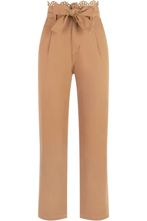 Twin-Set Cropped Trousers, female, , Size: XS Beige Canvas Wide Leg Pants