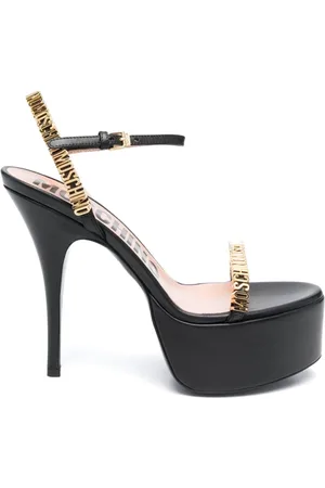 Moschino High Heel Sandals, female, , Size: 7 1/2 US High Heel Sandals with Gold Logo Plaque