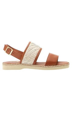 Hogan Flat Sandals, female, , Size: 8 US Flat Leather Sandal in Cuoio Rafia