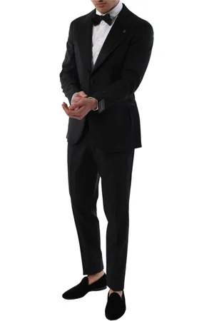 GABRIELE PASINI Single Breasted Suits, male, , Size: M Smoking Suit with Satin Details