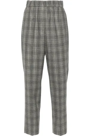 PESERICO SIGN Cropped Trousers, female, , Size: 2XL Slim Fit Tartan Check Wool Trousers