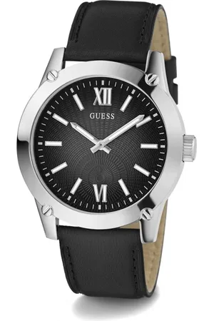 Guess Watches, male, , Size: ONE SIZE Crescent Black Leather Watch