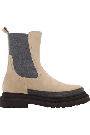 Brunello Cucinelli Chelsea Boots, female, , Size: 6 US Suede Ankle Boots with Precious Contour