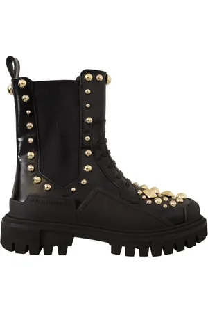Dolce & Gabbana Chelsea Boots, female, , Size: 6 US Studded Embroidered Combat Boots