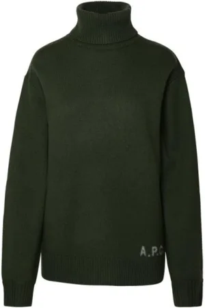 A.P.C. Turtlenecks, female, , Size: M Embroidered Logo Turtleneck Pullover Military