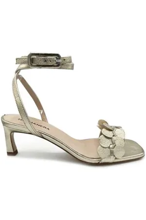 HALMANERA High Heel Sandals, female, , Size: 7 US Platinum Leather Sandal 50mm Heel