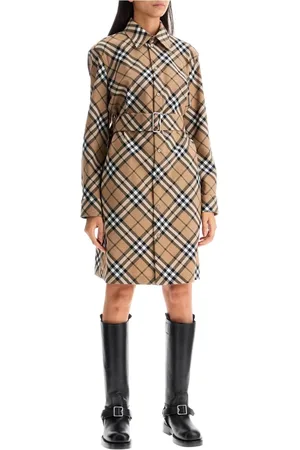 Burberry Shirt Dresses, female, , Size: 3XS Check Pattern Wool Blend Chemisier Dress