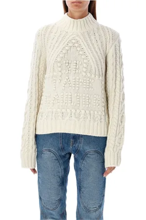 Jean Paul Gaultier Turtlenecks, female, , Size: M Cream Cable-Knit Sweater Aw24